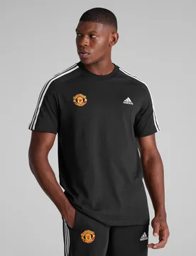 Manchester United x Mens Essentials Single Jersey 3-Stripes T-Shirt Black M - Adidas - FashionsVida