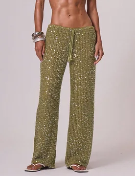 Cubiertas para mujer Ibiza Boho Vacaciones Playa Elegante Verano Lentejuelas Pantalón Ancho de Crochet Primavera Carnaval Ropa de Playa Festival XS - Shein - FashionsVida