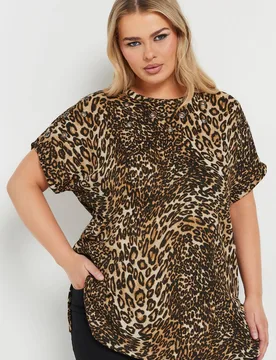 Women's Textured Leopard Print Eyelet Top in Brown Size: 20 - Brown - Size: 20 - Yours - FashionsVida