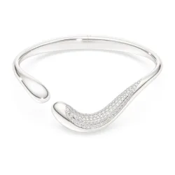 Bracciale rigido Classica, Aperto, Taglio Round, Bianco, Argento sterling M