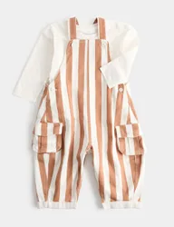 Pc Pure Cotton Striped Dungarees Set (0 Mths-3 Yrs) Brown Mix male