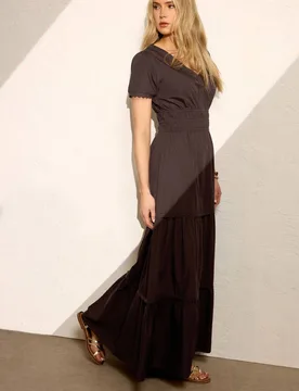 Women's Tall Lace Trim Tiered Maxi Dress in Chocolate Size: 16 - Chocolate - Size: 16 - Long tall sally - FashionsVida