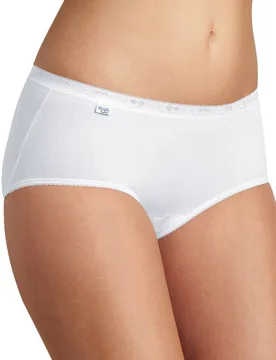 Womens Basic+ Mid Briefs 4 Pack - White Cotton - Size Large - Sloggi - FashionsVida