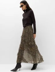 Floral Midi Tiered Skirt Brown Mix female
