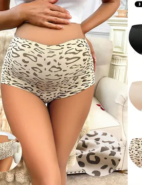 Piezas de ropa interior sin costuras con estampado de leopardo de cintura alta para mujeres embarazadas XL - Shein - FashionsVida