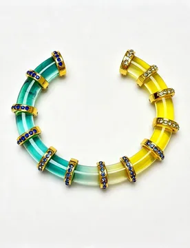 Women Yellow Green Gradient Resin Open Cuff Bracelet Sparkly Rhinestone Inlaid C Bangle Luxury Colorful Statement Wrist Jewelry - Aliexpress - FashionsVida