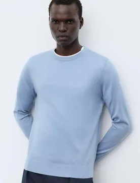 Pure Extra Fine Merino Wool Crew Neck Jumper Dusty Blue male - Autograph - FashionsVida