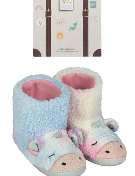 Kids 1 Pair Boot Slippers with Grip Unicorn 11-12 Kids - Multi Coloured - Size: 11-12 Kids - totes - FashionsVida