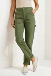 Womens Relaxed Fit Carpenter Trousers - Dark Green Cotton - Size 12 Short