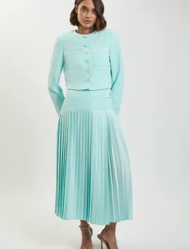 Women's Satin Tux Tailored Pleated Skirt in Pale Blue Size: 8 - Pale Blue - Size: 8 - Karen millen - FashionsVida