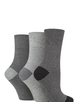 Women's 3 Pair Cotton Patterned and Striped Socks Contrast Heel and Toe Charcoal / Grey 4-8 Ladies - Grey - Size: Small - Gentle Grip - FashionsVida
