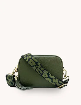Women's Olive Green Leather Crossbody Bag With Olive Green Cheetah Strap - Olive - Size: One Size - Apatchy London - FashionsVida