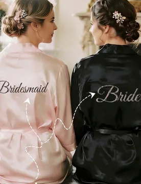 Pieza Bata de novia de satén personalizada, manga corta con ribete de encaje, nombre personalizado para novia y damas de honor, ropa de estar en casa - Shein - FashionsVida