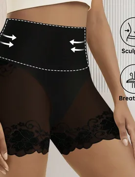 Pieza Ropa interior de mujer de cintura alta talla grande 0XL-4XL, suave y elástica, diseño elegante con empalme de encaje, ropa interior ligera par - Shein - FashionsVida