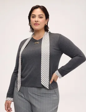Jersey de mujer de viscosa con bufanda integrada estampada bufanda y puños en 100% poliéster con estampado de copos - Fiorella Rubino - FashionsVida