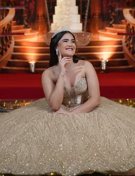 Shiny Champagne Gold Quinceanera Dress Sequins Crystal Decal Long tail off-shoulder Vestidos De 15 Quinceanera ﻿Customize - Aliexpress - FashionsVida