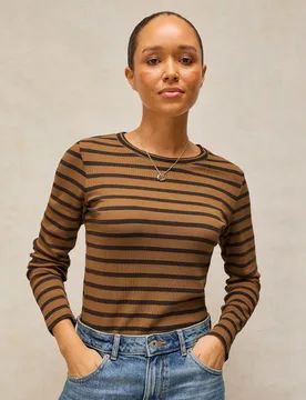 Cotton Rich Striped Crew Neck T-Shirt Brown Mix female - White stuff - FashionsVida