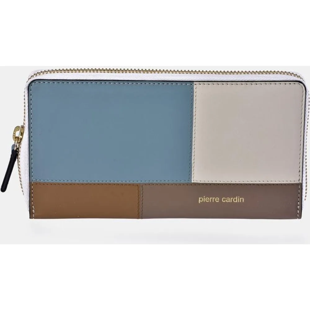 Monedero mujer grande con cremallera en piel combinada patchwork - Pierre Cardin - FashionsVida