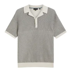 Mens Gregry Small Stitch Natural Knitted Polo Shirt - White Cotton - Size 2xl