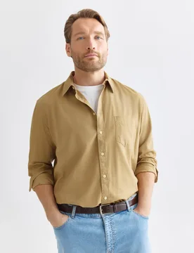 Camisa sport de tallas grandes de twill manga larga lisa fit regular - Dustin - FashionsVida