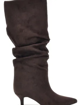 Stivali marroni in effetto suede con gambale drappeggiato e tacco basso P779 39 - THE FIRST - FashionsVida