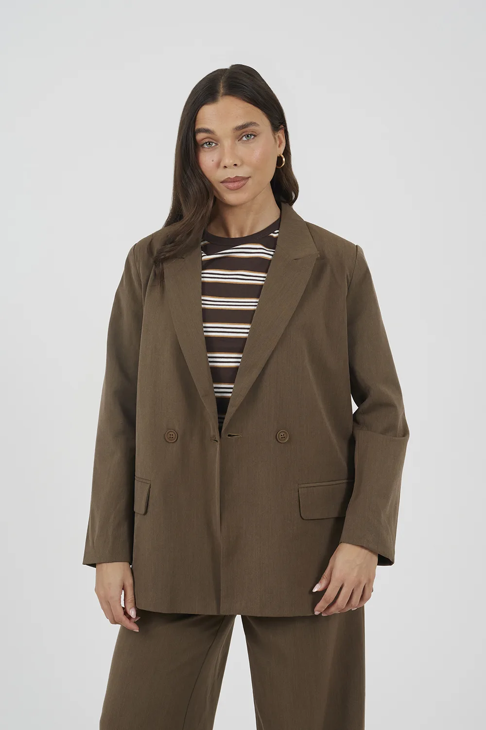 Womens Brown Structured Blazer Cotton - Size X-Small - Brave soul - FashionsVida