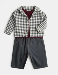 Piece Pure Cotton Shirt & Trouser Outfit (0-5 Yrs) Brown Mix male