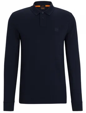 Passerby Mens Long Sleeve Stretch-Cotton Polo Shirt With Logo Patch Nos - Dark Blue - Size 3xl - Boss Orange - FashionsVida
