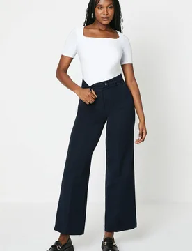 Women's High Waist Wide Leg Tab Trouser in Navy Size: 16 - Navy - Size: 16 - Dorothy perkins - FashionsVida