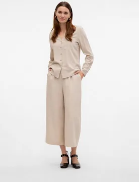 Pantalon culotte de lino de mujer - Vero Moda - FashionsVida