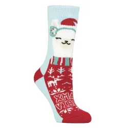 Womens Fluffy Christmas Socks By Lite - Blue Multi - Size Uk 4-8
