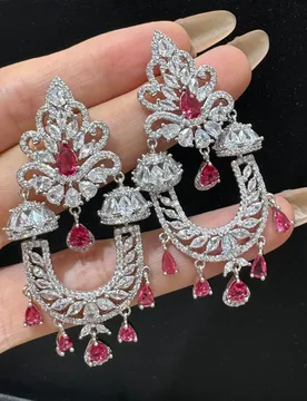 Luxury earrings for women wedding bride dinner party silver color white green fushia blue zirconia flower U shape earrings - Aliexpress - FashionsVida