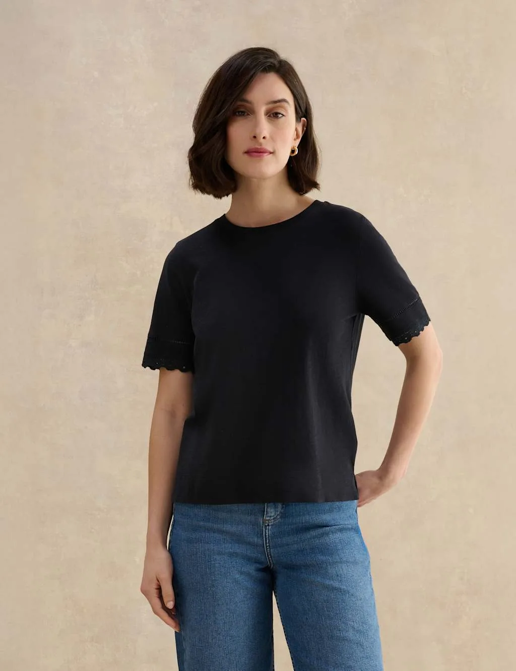 Pure Cotton Broderie T-Shirt Blue female - Hobbs - FashionsVida