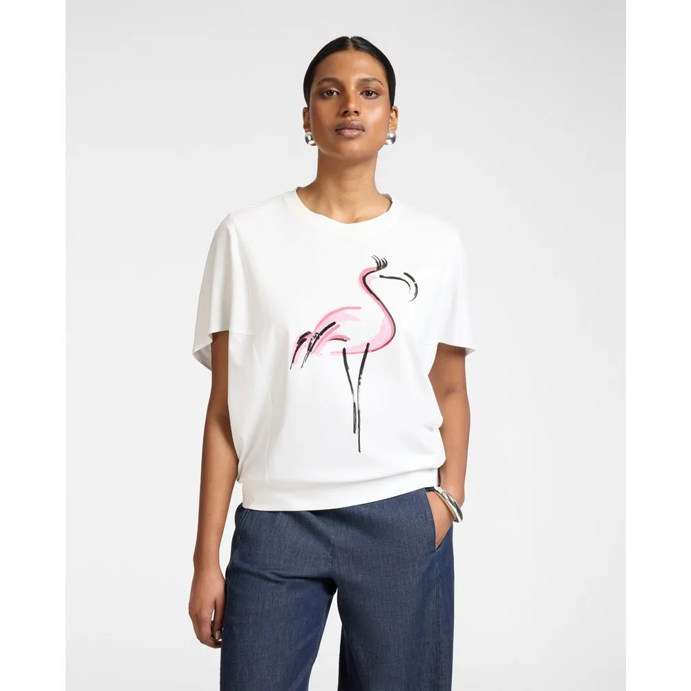 Camiseta de mujer de algodón estampada con strass ajuste oversize y mangas cortas - Elena Miró - FashionsVida