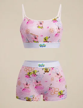 Conjunto de lencería de 2 piezas con camisola y bóxer con estampado de dibujos animados lindos L - Shein - FashionsVida