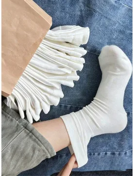 Pares de calcetines blancos de media caña para mujer para primavera/verano, calcetines postparto para mujer, calcetines cortos finos para otoño, cal - Shein - FashionsVida