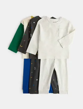 Pack Cotton Rich Top & Leggings Sets (0 Mths-3 Yrs) Charcoal Mix male - M&S - FashionsVida