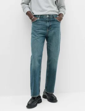 Straight Fit Pure Cotton Heavyweight Jeans Medium Blue male - M&S - FashionsVida