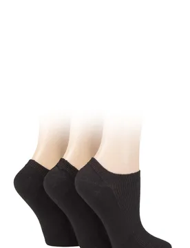 Women's 3 Pair Bamboo Ribbed No Show Socks Black 4-8 Ladies - Black - Size: Small - ELLE - FashionsVida
