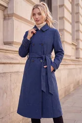 Women's Petite Double Breasted Trench Coat in Mid Blue Size: 8 - Mid Blue - Size: 8