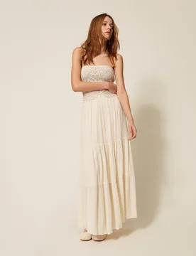 Robe longue en crochet et mousseline - TWINSET - FashionsVida