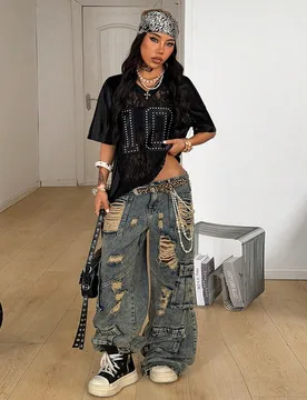 Camiseta de jersey oversize con contraste, patrón de números y parches, estilo de pareja de streetwear de verano, Y2K, Gyaru, Fairycore, para día d - Shein - FashionsVida