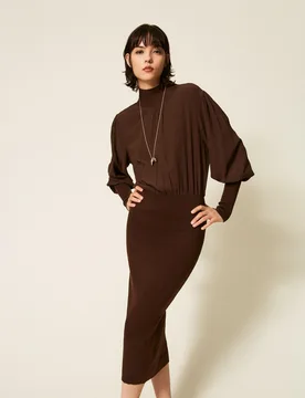 Robe longue en maille et crêpe de Chine - TWINSET - FashionsVida
