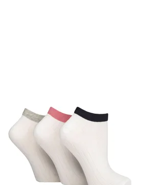 Women's 3 Pair Organic Cotton Active Trainer Contrast Top Socks Navy One Size - Blue - Size: One Size - Charnos - FashionsVida