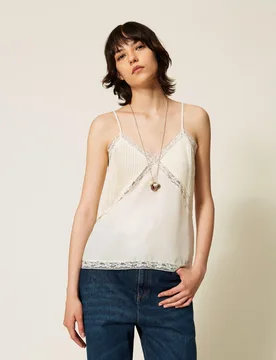 Top en crêpe de Chine et dentelle - TWINSET - FashionsVida