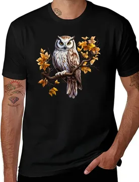 Beautiful owl on a tree branch. T-Shirt Plus Size Short Sleeve T-Shirt - Aliexpress - FashionsVida