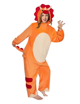 Orange Triceratops Pajamas Dinosaur Animals Onesie Plush Warm Home One Piece Adult Halloween Costume - S - OLAOLA - FashionsVida