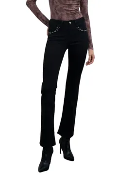 Jeans flare elasticizzato modello Roka colore nero con occhielli metallici - GOA GOA - FashionsVida