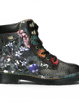 Womens Gothic Victorian Floral Black Leather Lace-Up Boots - Incaso-39 - Size Eu 39 - Laura vita - FashionsVida