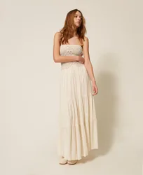 Robe longue en crochet et mousseline